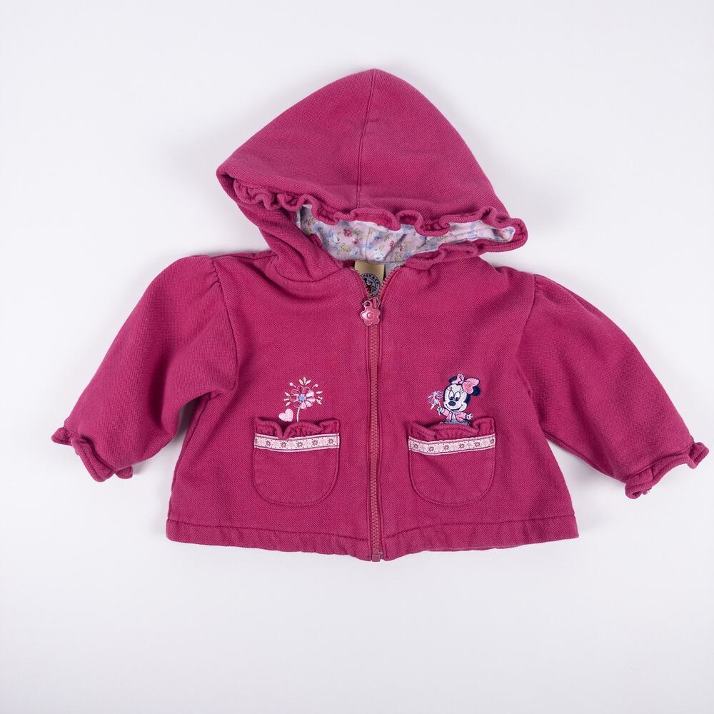 Vintage Mickey & Co Baby Minnie‎ Hooded Zip Fleece Sweatshirt Pink Sz 3-6 months